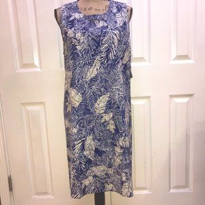 New  Dress Linen  100% Sleeveless Navy/White Zipper on back